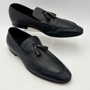 Moretti Gold Label Mens Black Textured Leather Tassel Loafers Dress Shoes Sz 10
